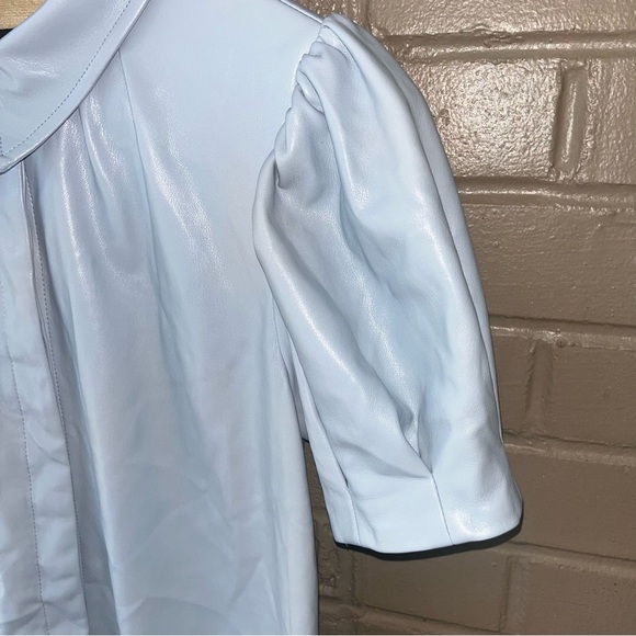 NEW DOLCE CABO Baby Blue Short Sleeve Vegan Leather Dress in Cornflower M $159 - Picture 5 of 9